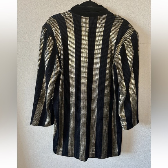 Vintage Brigitte Fashions London Black Gold Jacket Chainmail Velvet L XL - Picture 6 of 15